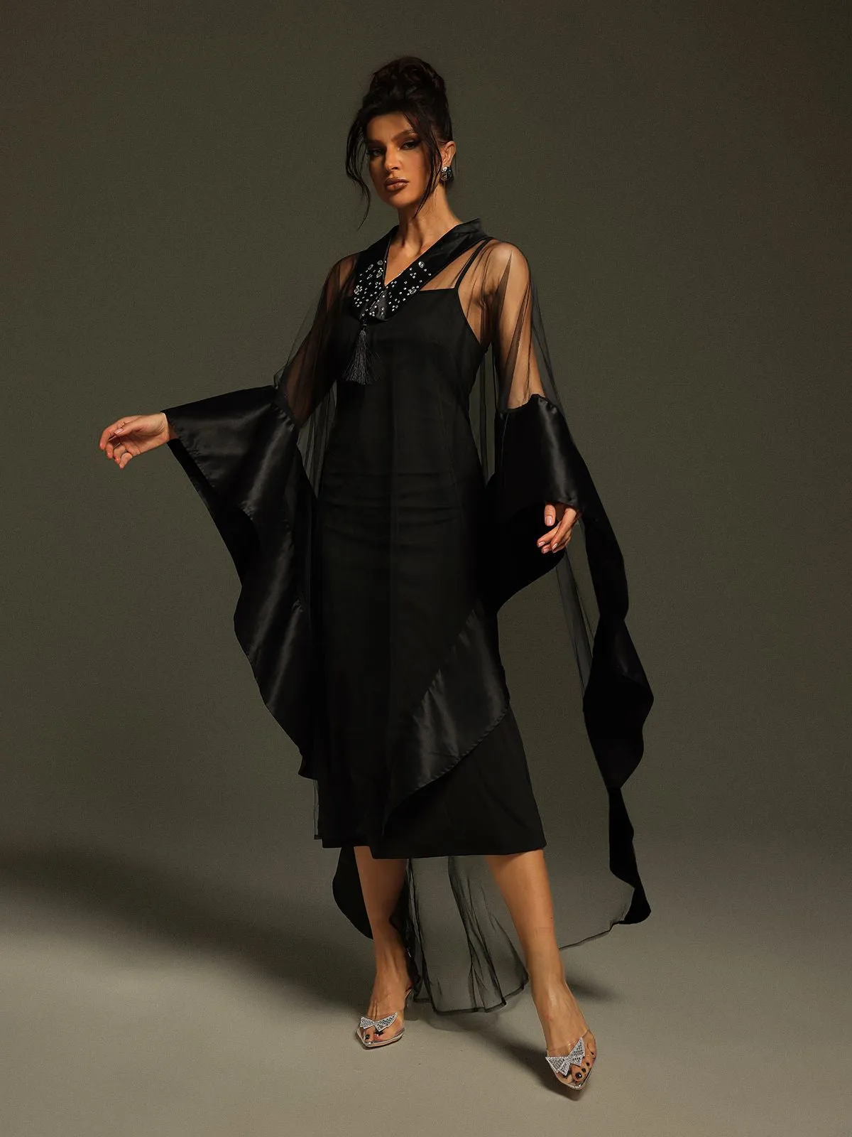 Dellesa V Neck Cape Maxi Dress sold by Mew Mews product image thumbnail 2