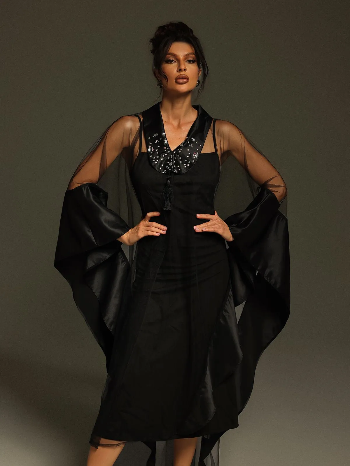 Dellesa V Neck Cape Maxi Dress sold by Mew Mews product image thumbnail 3