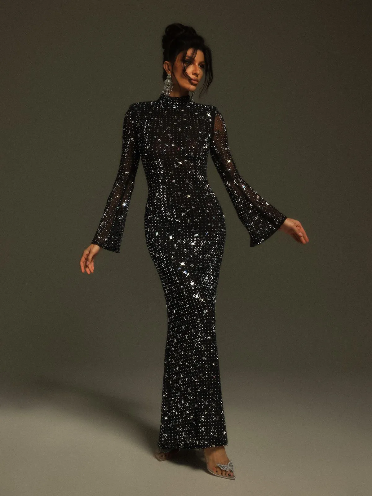 Natalja Long Sleeve Crystal Mesh Dress sold by Mew Mews