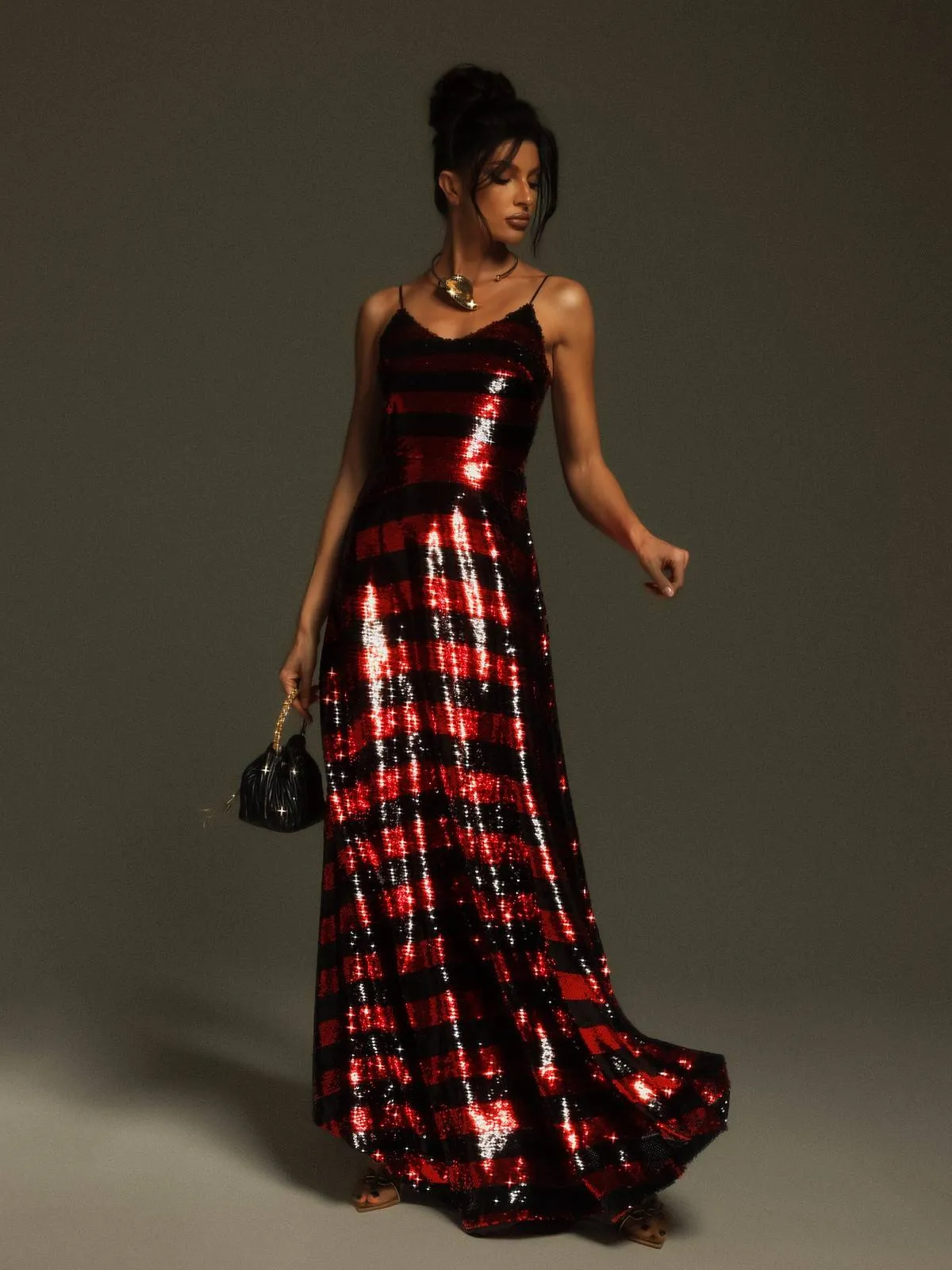 Rupali Spaghetti Stripe Sequin Maxi Dress sold by Mew Mews product image thumbnail 4
