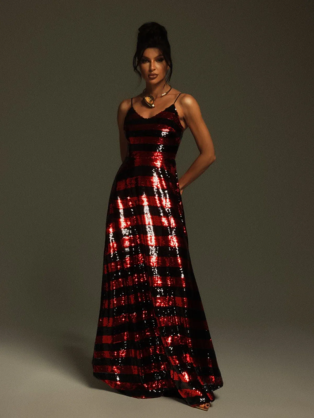 Rupali Spaghetti Stripe Sequin Maxi Dress sold by Mew Mews product image thumbnail 5