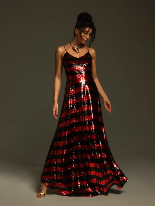 Rupali Spaghetti Stripe Sequin Maxi Dress sold by Mew Mews