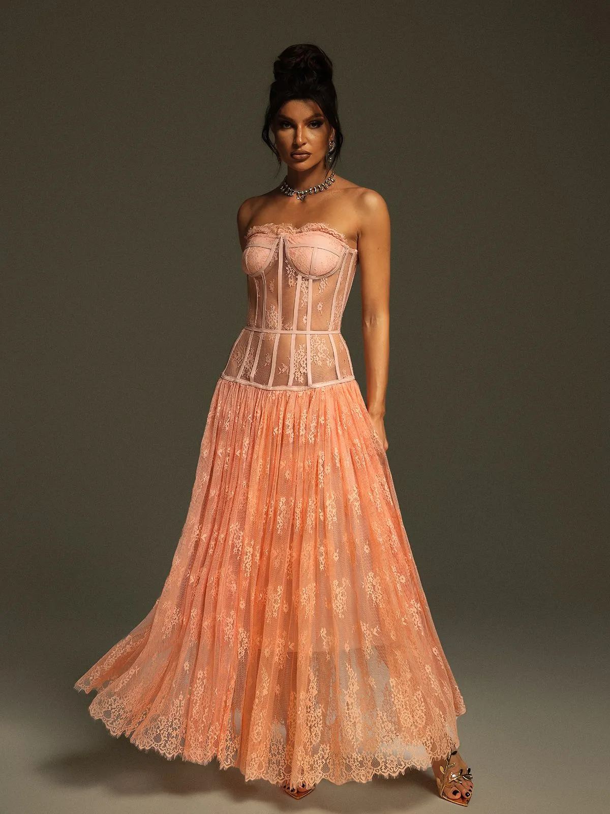 Juric Strapless Lace Mesh Maxi Dress sold by Mew Mews