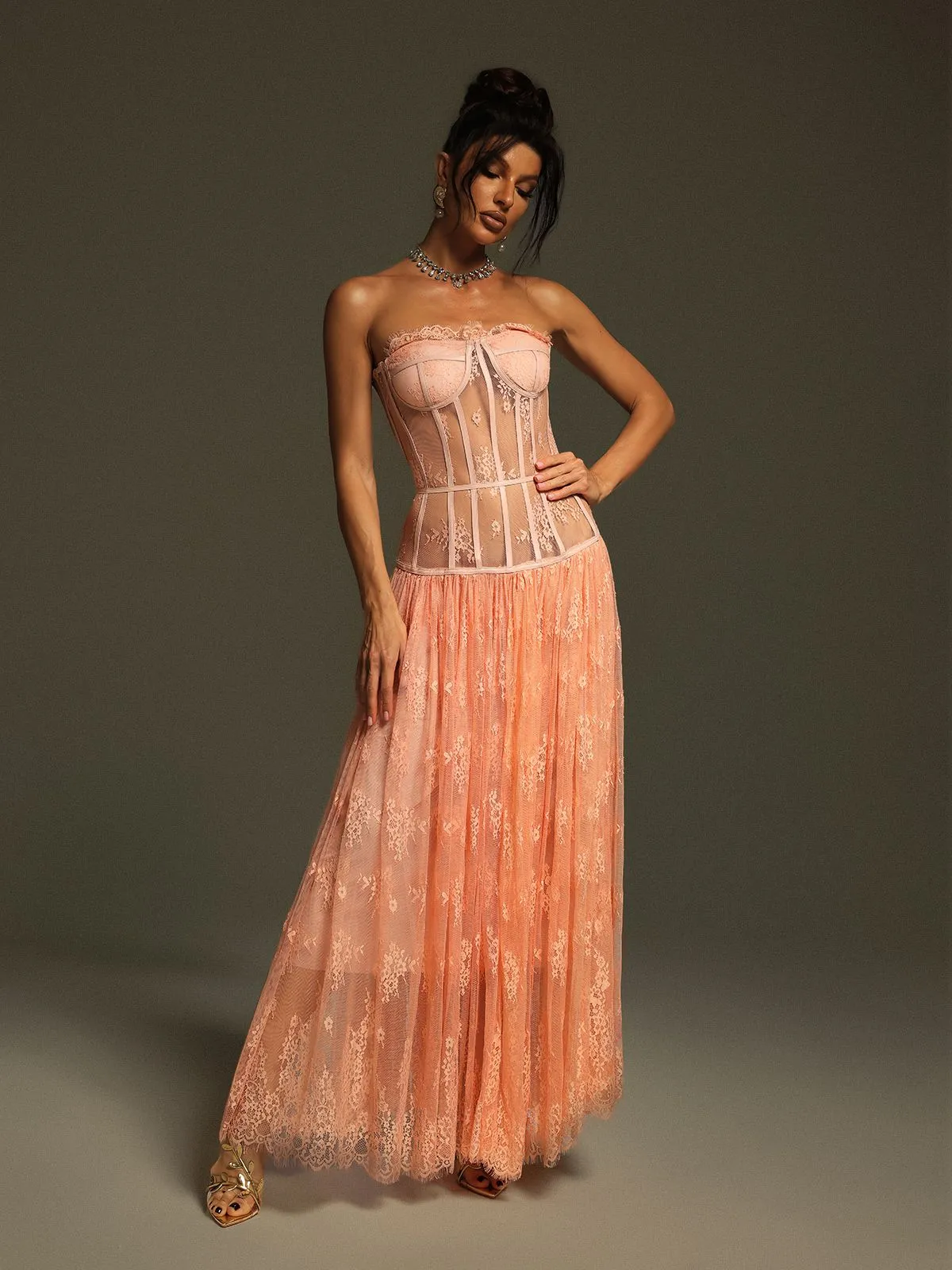 Juric Strapless Lace Mesh Maxi Dress sold by Mew Mews product image thumbnail 2