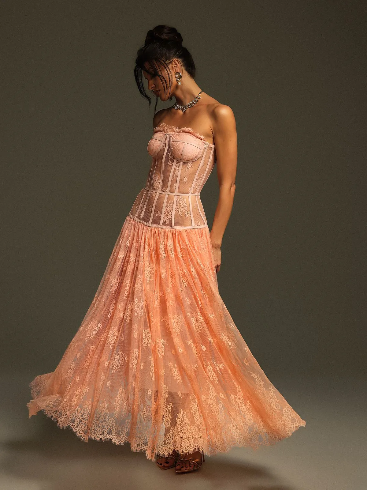 Juric Strapless Lace Mesh Maxi Dress sold by Mew Mews product image thumbnail 4