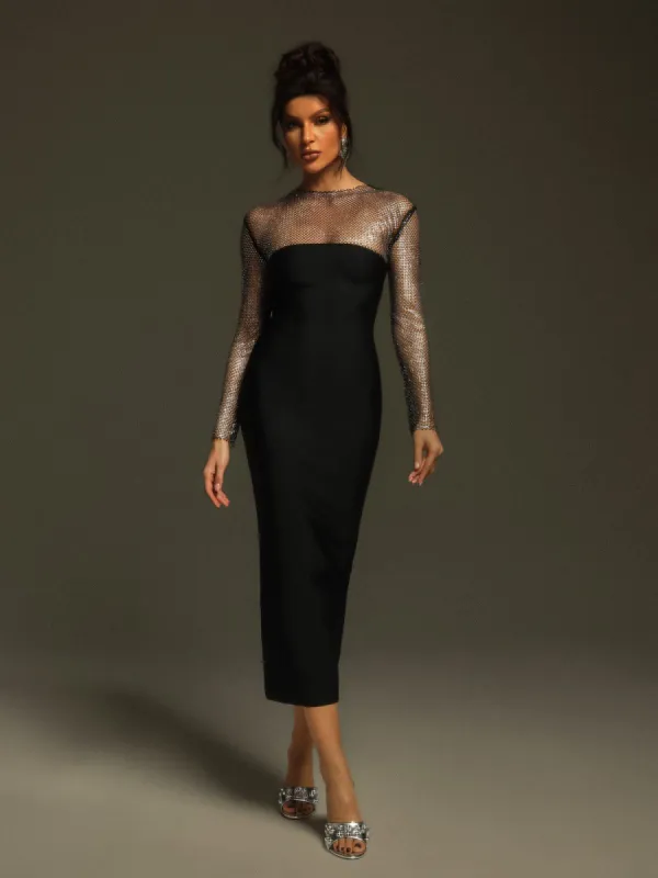 Ruzevich Long Sleeve Crystal Bandage Midi Dress sold by Mew Mews