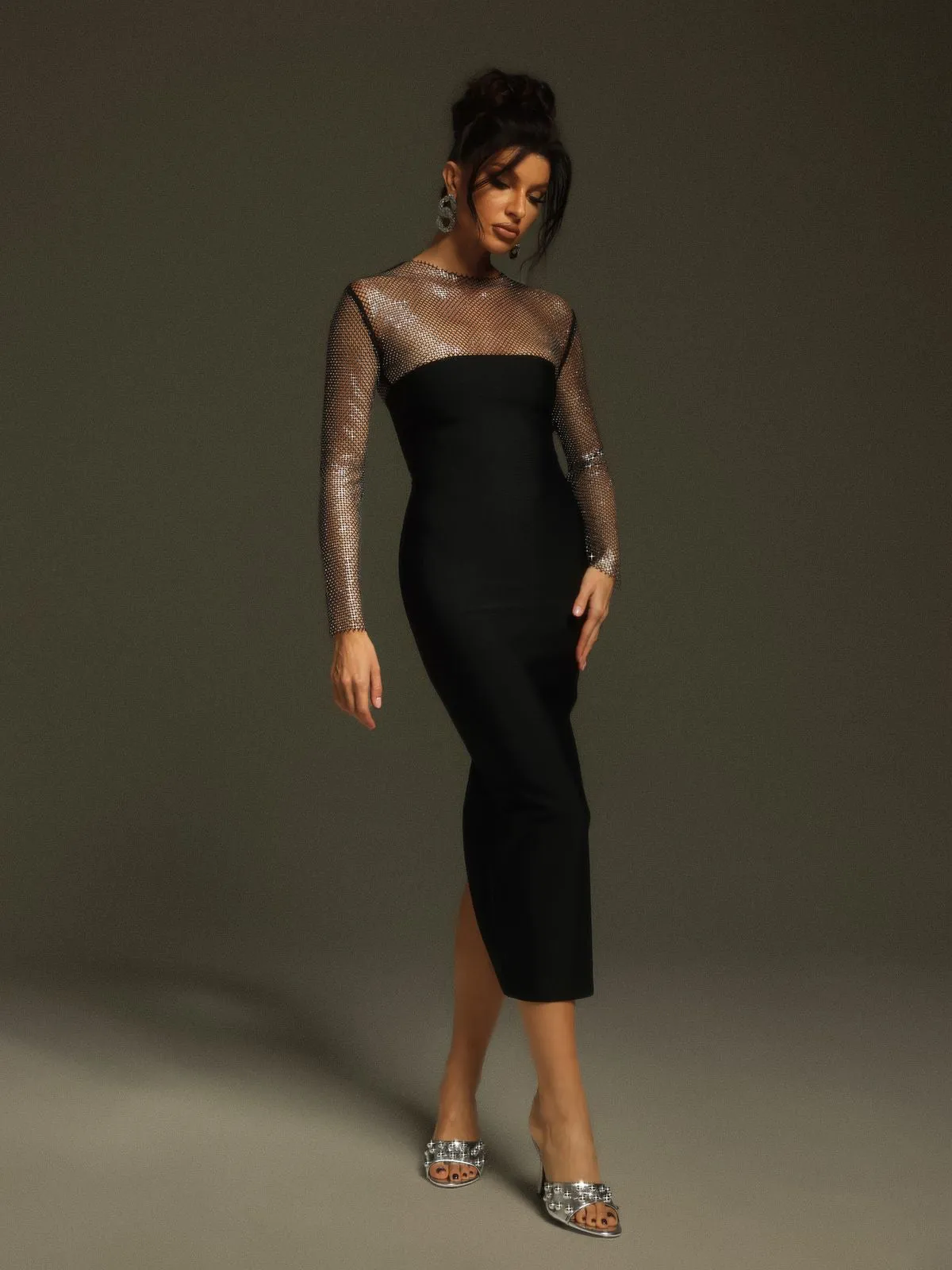 Ruzevich Long Sleeve Crystal Bandage Midi Dress sold by Mew Mews product image thumbnail 4
