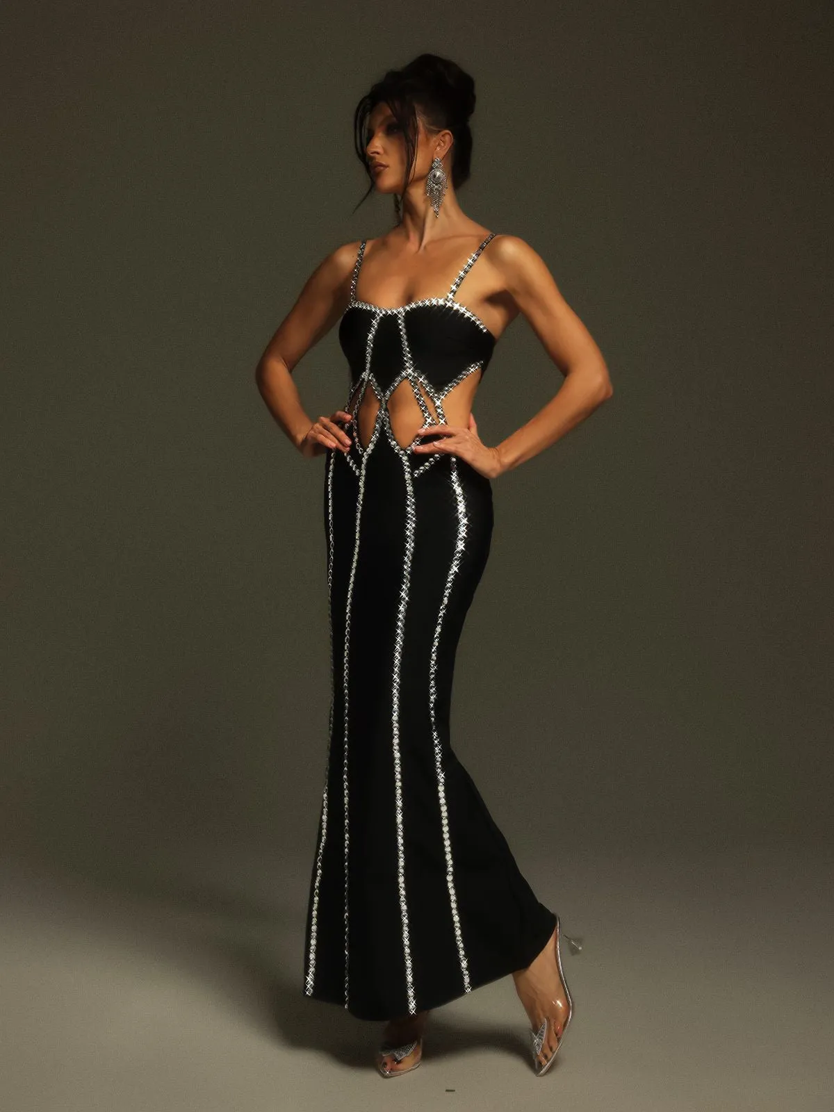 Pinedo Rhinestone Cutout Bandage Maxi Dress sold by Mew Mews product image thumbnail 4