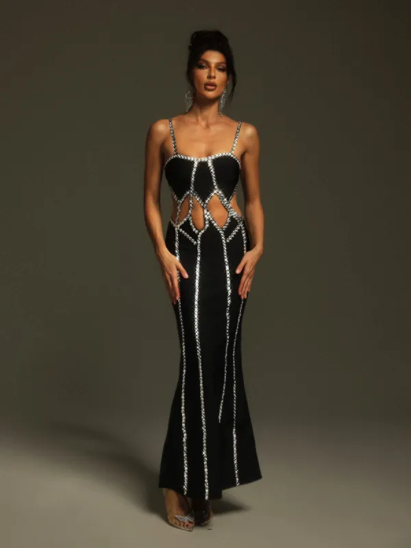 Pinedo Rhinestone Cutout Bandage Maxi Dress sold by Mew Mews