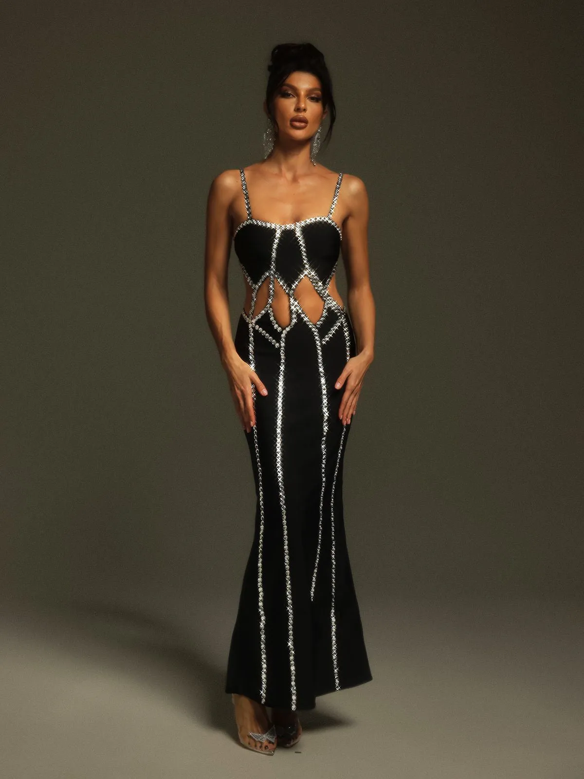 Pinedo Rhinestone Cutout Bandage Maxi Dress sold by Mew Mews