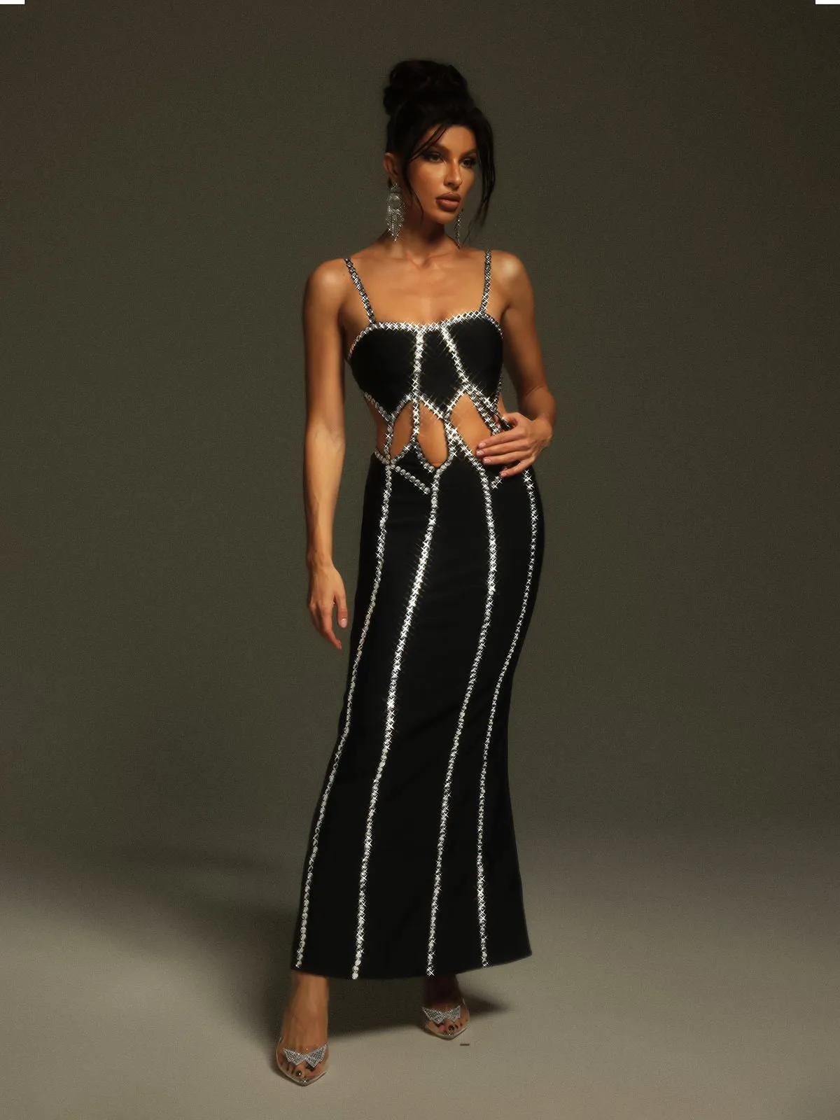 Pinedo Rhinestone Cutout Bandage Maxi Dress sold by Mew Mews product image thumbnail 5