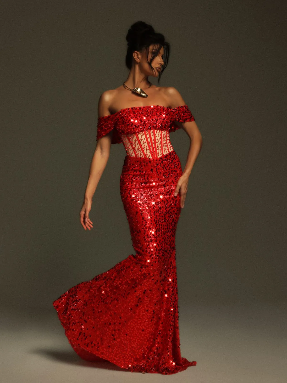 Christena Off Shoulder Sequin Corset Maxi Dress sold by Mew Mews product image thumbnail 4