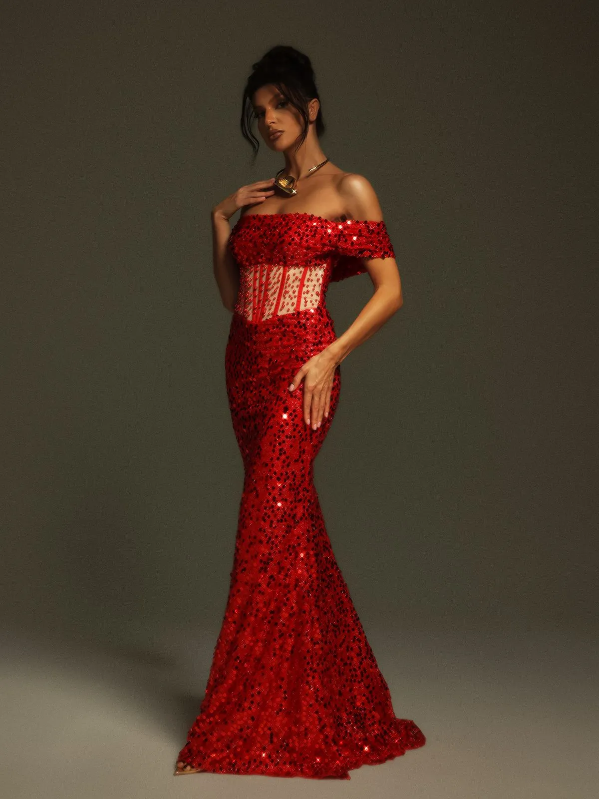 Christena Off Shoulder Sequin Corset Maxi Dress sold by Mew Mews product image thumbnail 5