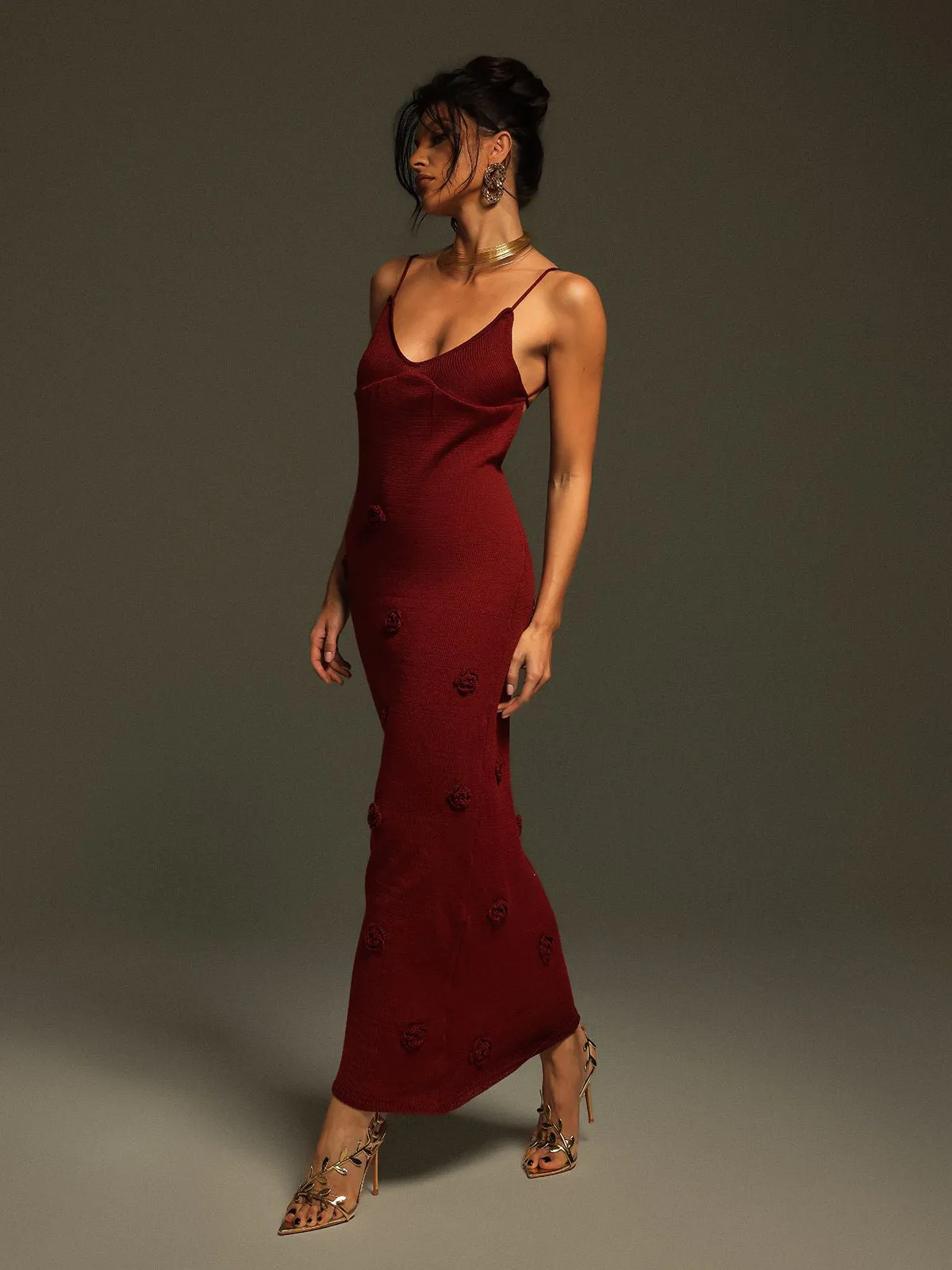 Lekeisha Spaghetti Flower Knitted Maxi Dress sold by Mew Mews product image thumbnail 5