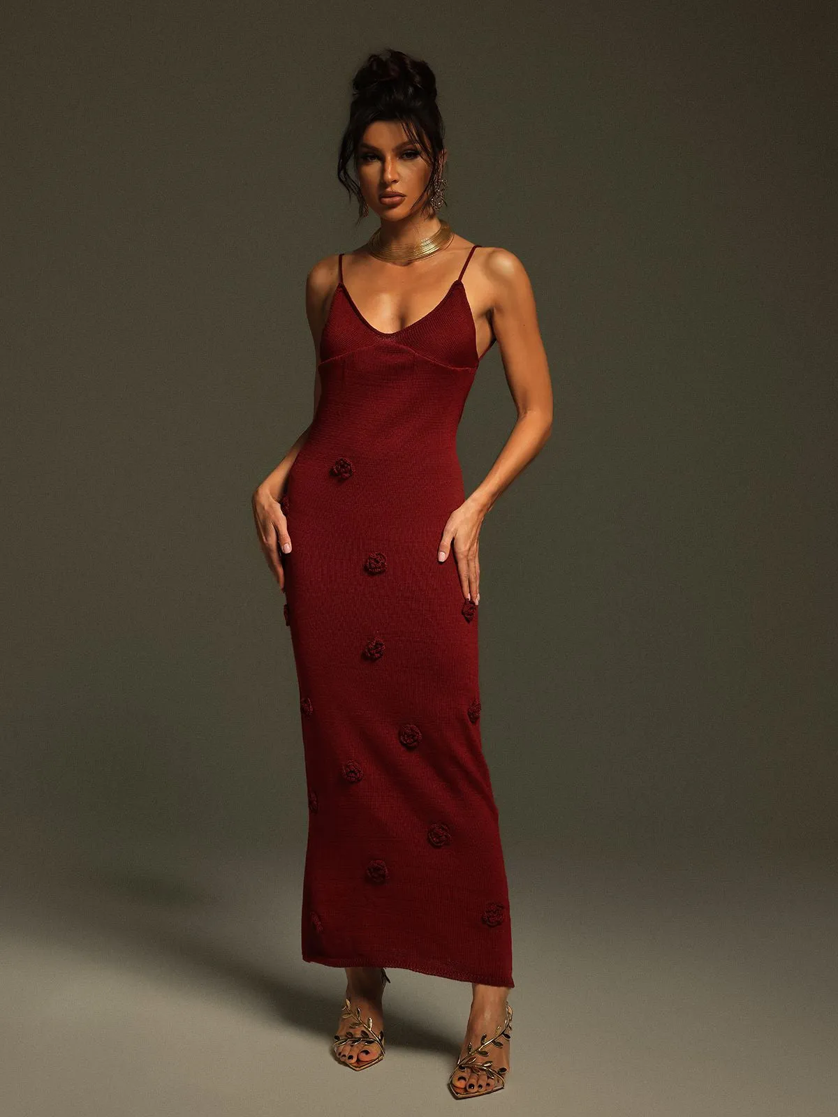 Lekeisha Spaghetti Flower Knitted Maxi Dress sold by Mew Mews product image thumbnail 4