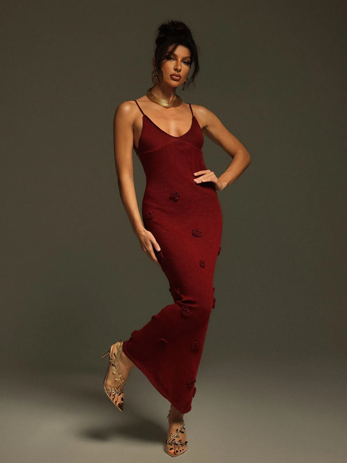 Lekeisha Spaghetti Flower Knitted Maxi Dress sold by Mew Mews