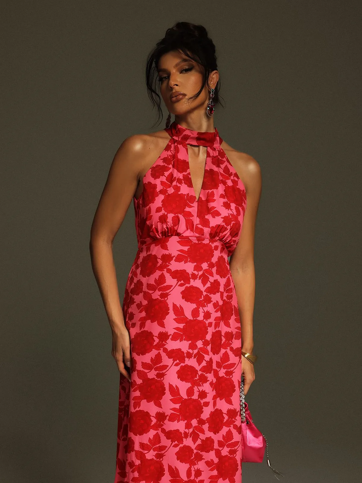 Jacki Halterneck Floral Cutout Midi Dress sold by Mew Mews product image thumbnail 3