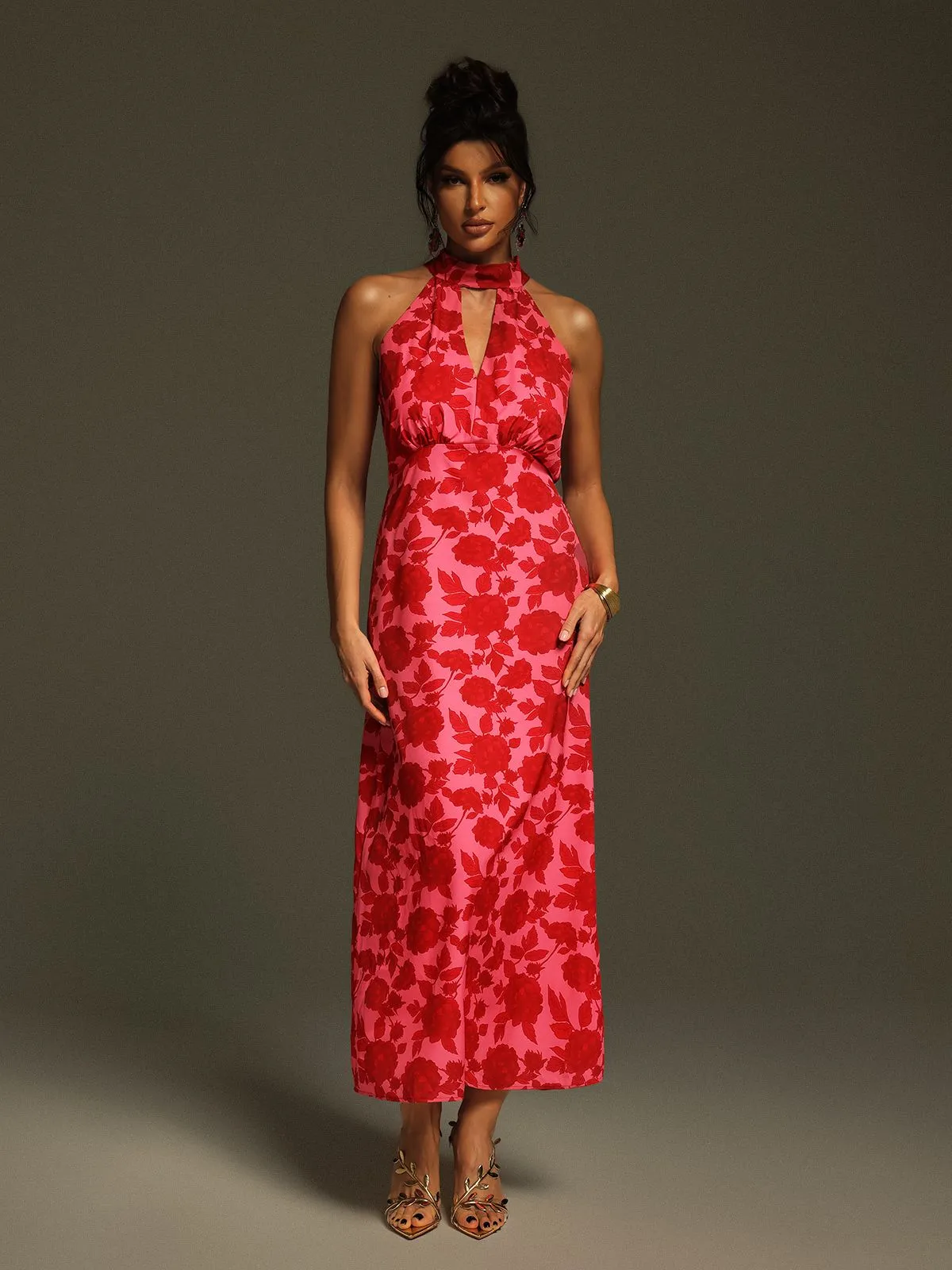 Jacki Halterneck Floral Cutout Midi Dress sold by Mew Mews product image thumbnail 4