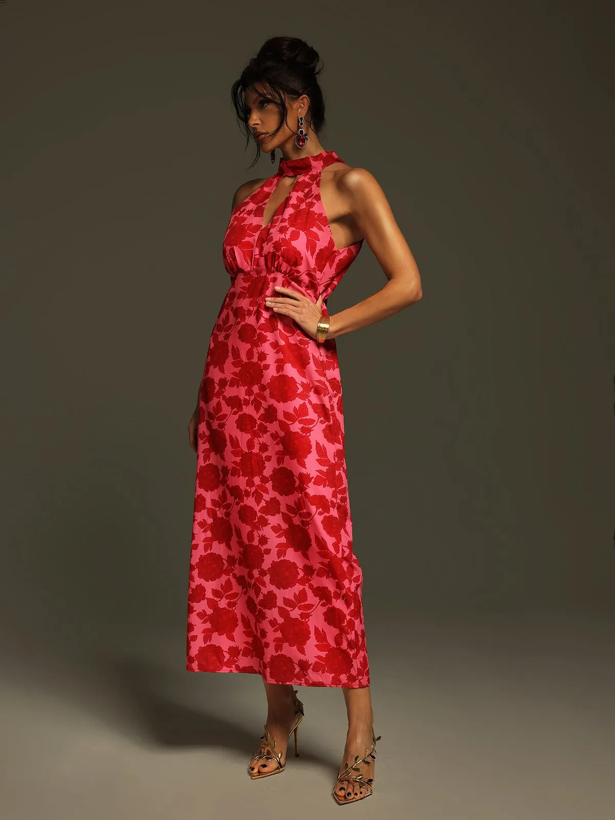 Jacki Halterneck Floral Cutout Midi Dress sold by Mew Mews product image thumbnail 5