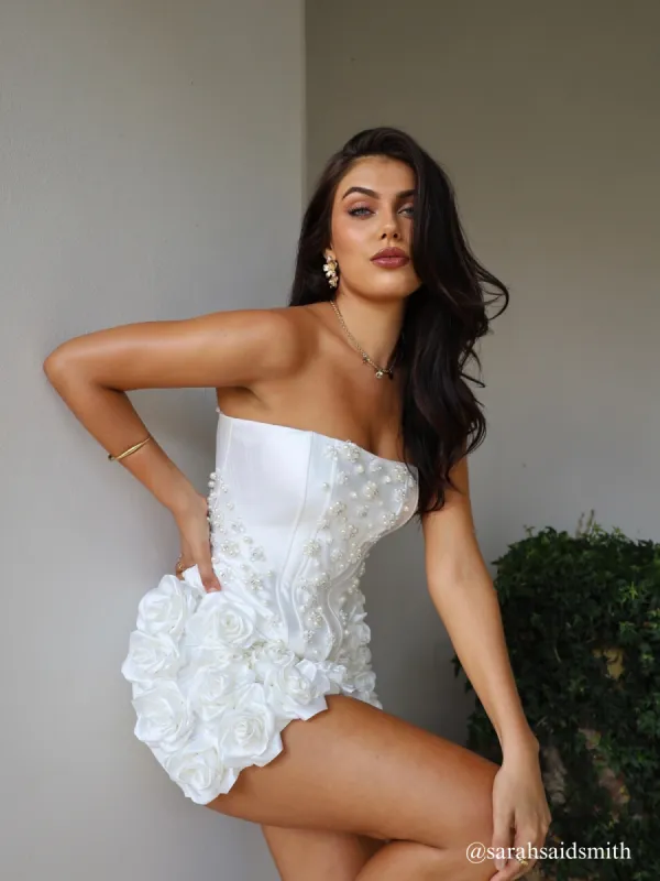 Thaddai Flower Pearl Crystal Skirt Set sold by Mew Mews