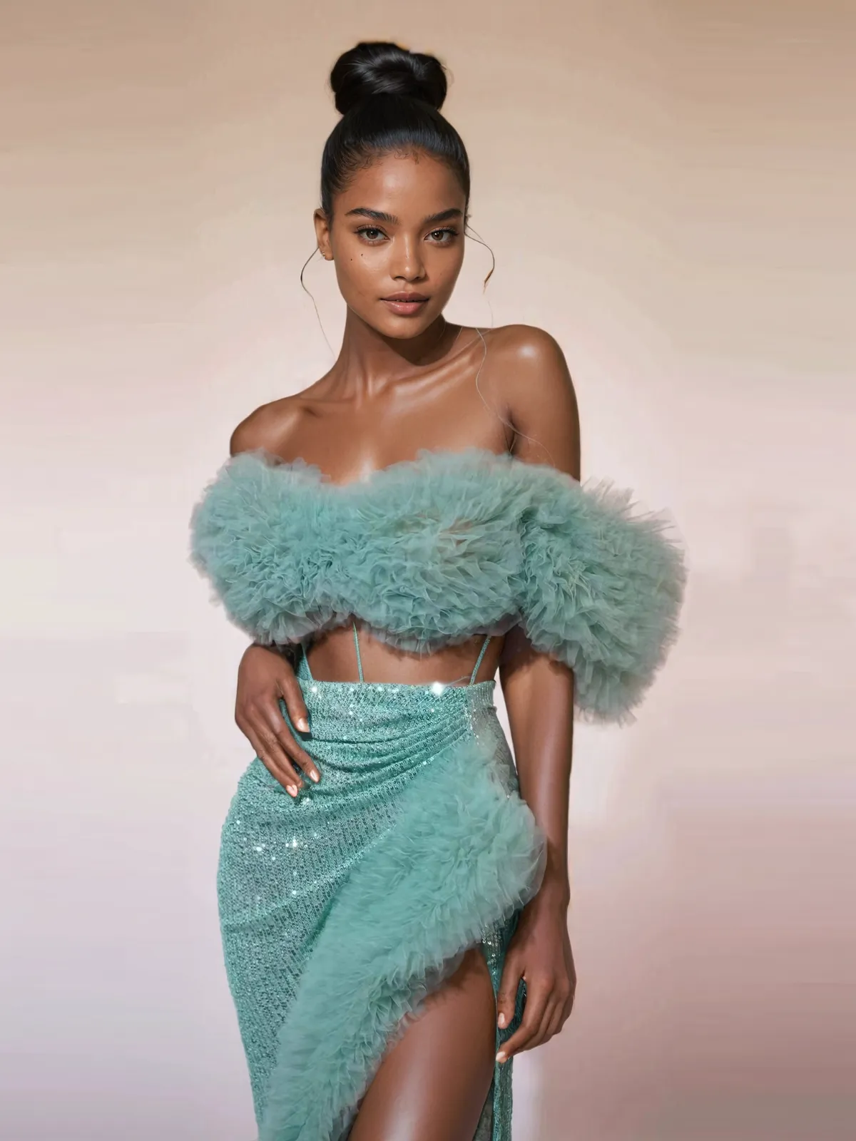 Jalynne Corset Tulle Trimmed Sequin Skirt Set In Mint sold by Mew Mews product image thumbnail 2