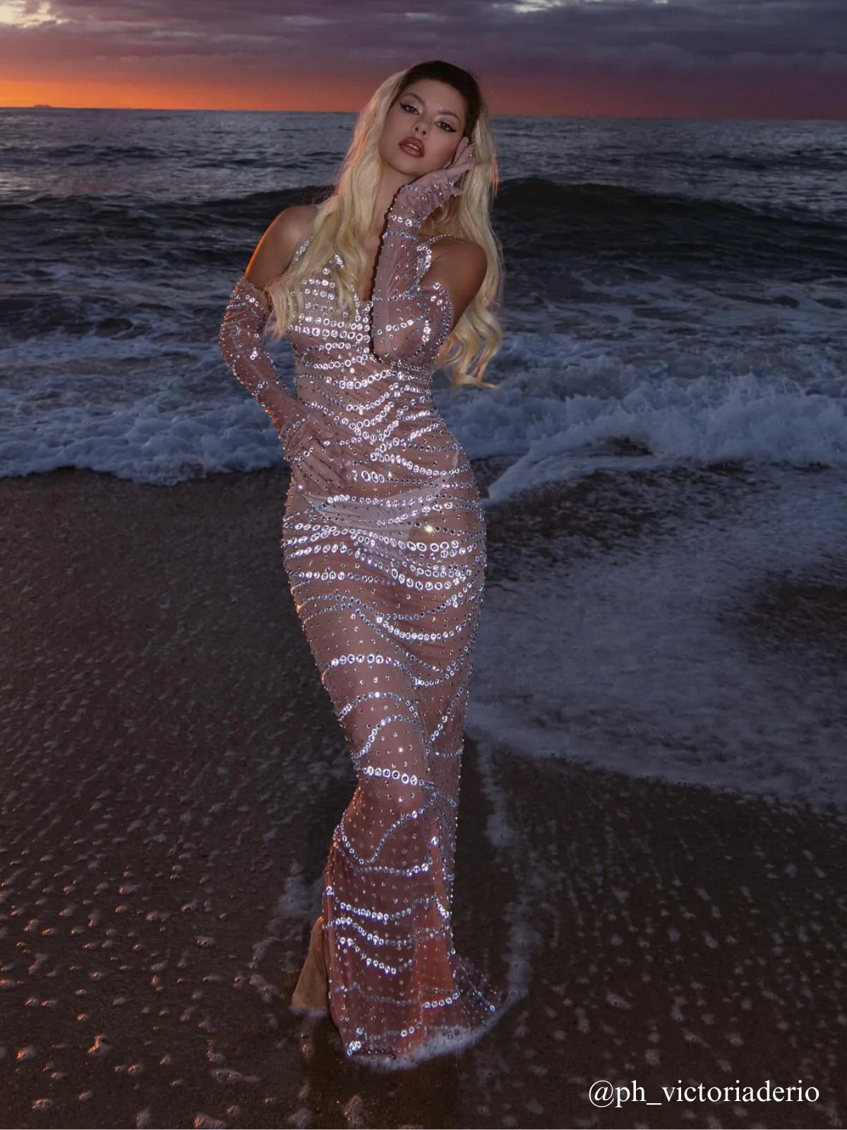 Amahl Spaghetti Rhinestone Mesh Maxi Dress sold by Mew Mews