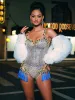 Eoin Rhinestone Fringe Bodysuit In Blue sold by Mew Mews