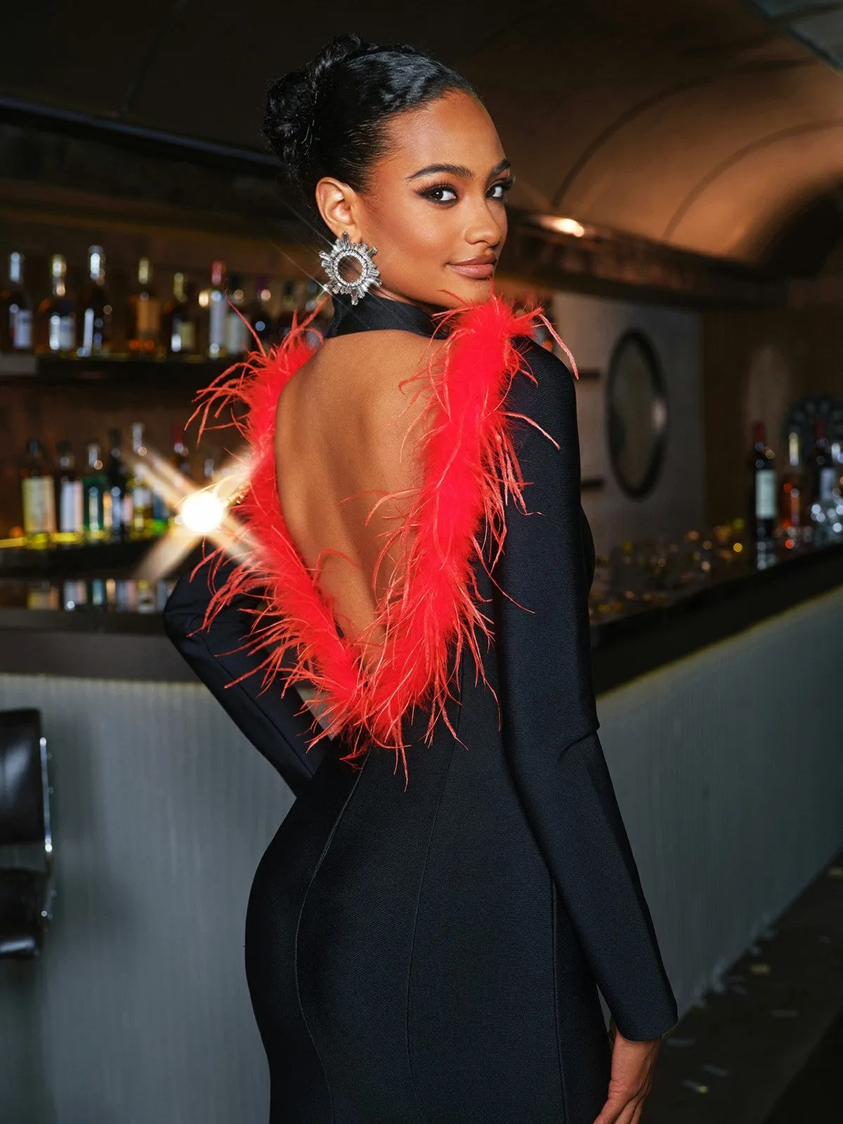 Cordero Long Sleeve Feather Midi Dress sold by Mew Mews product image thumbnail 5