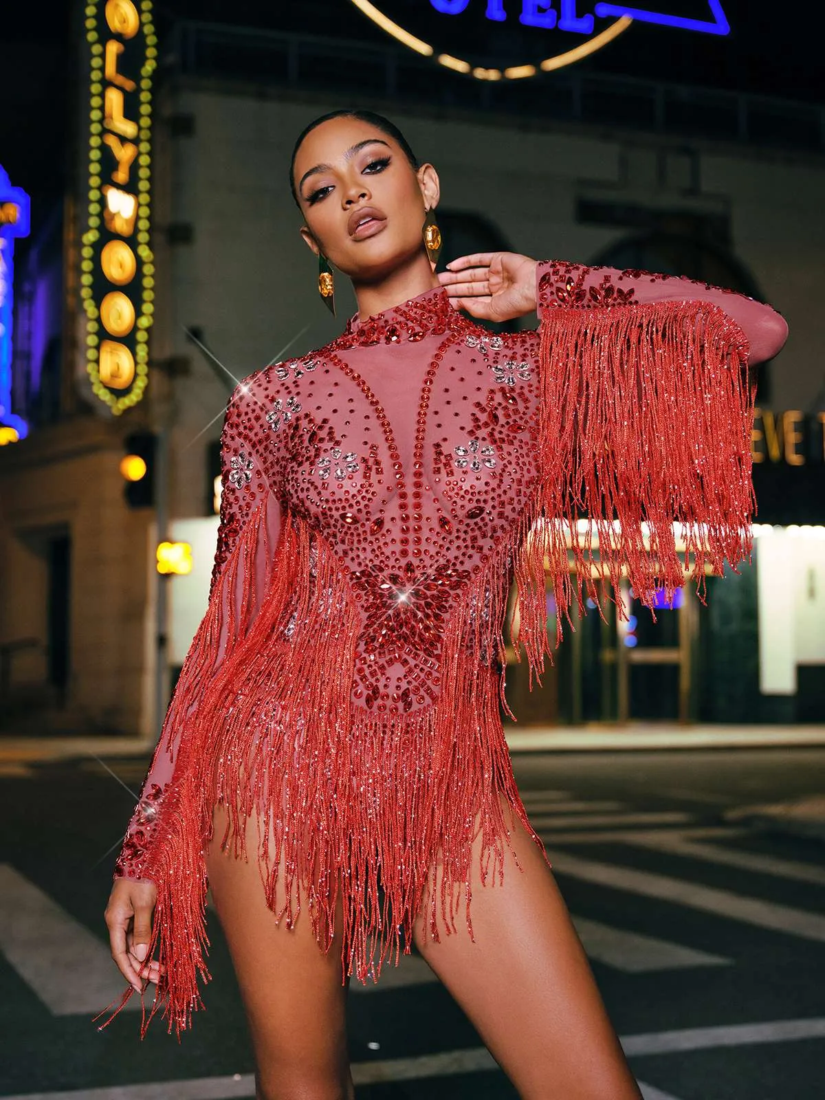 Macsen Rhinestone Fringe Bodysuit sold by Mew Mews product image thumbnail 2