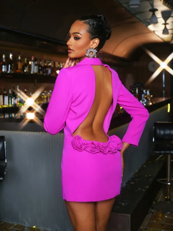 Dacre Back Cutout Flower Blazer In Hot Pink sold by Mew Mews