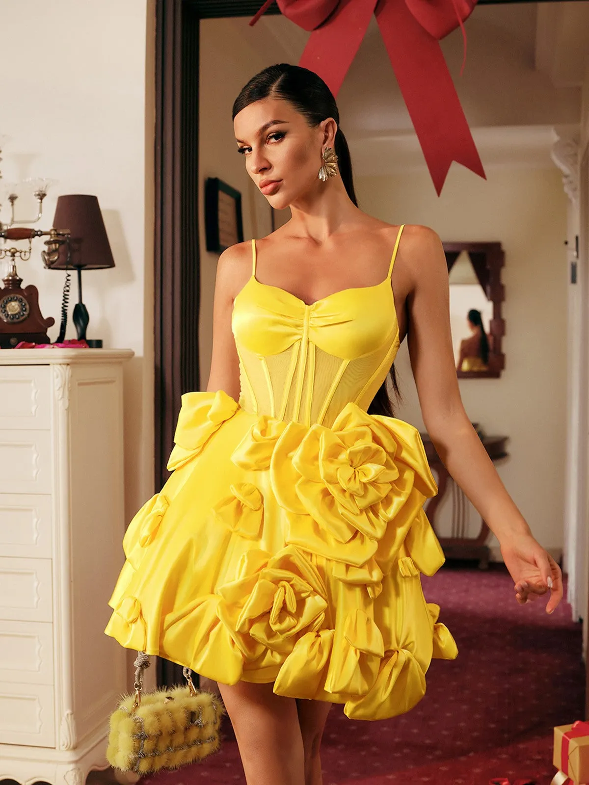 Stanski Spaghetti Flower Satin Mini Dress sold by Mew Mews product image thumbnail 4