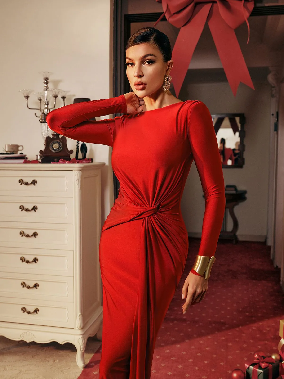 Joyanne Long Sleeve Bow Maxi Dress sold by Mew Mews product image thumbnail 4