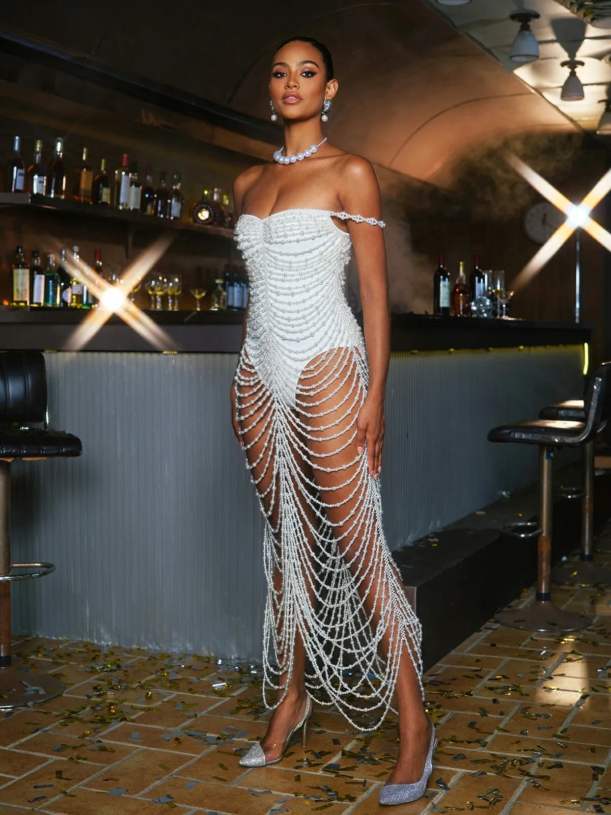 Nicola Pearl Fringe Maxi Dress sold by Mew Mews product image thumbnail 4