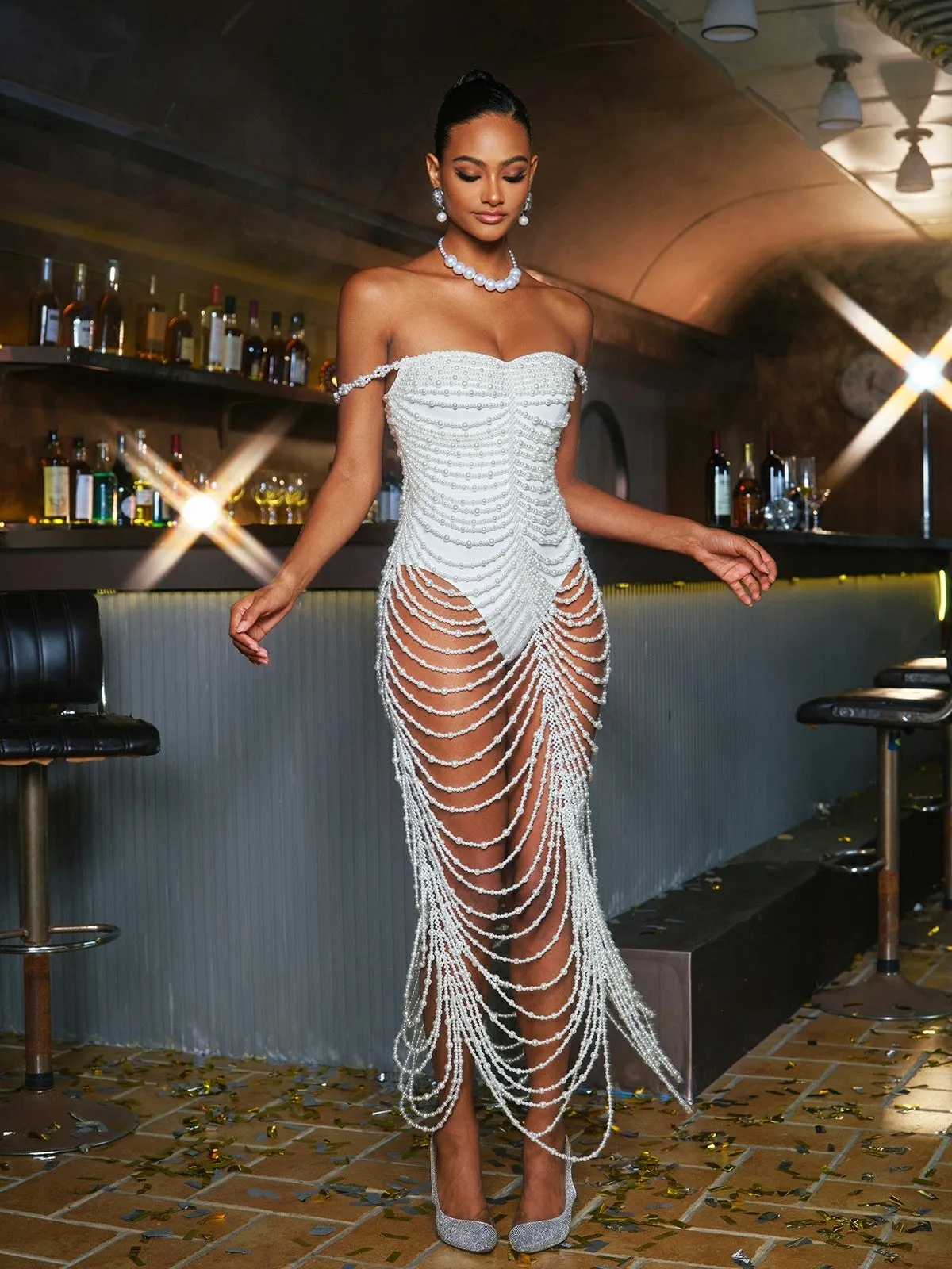 Nicola Pearl Fringe Maxi Dress sold by Mew Mews product image thumbnail 2