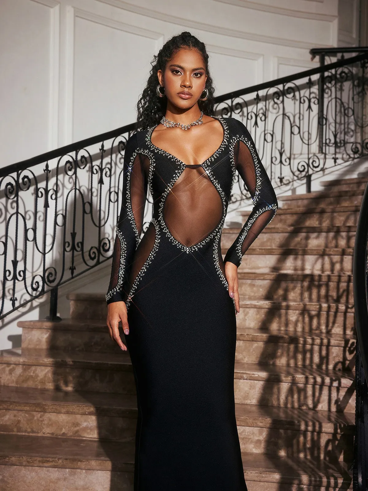 Abeytu Long Sleeve Crystal Bandage Maxi Dress sold by Mew Mews product image thumbnail 2