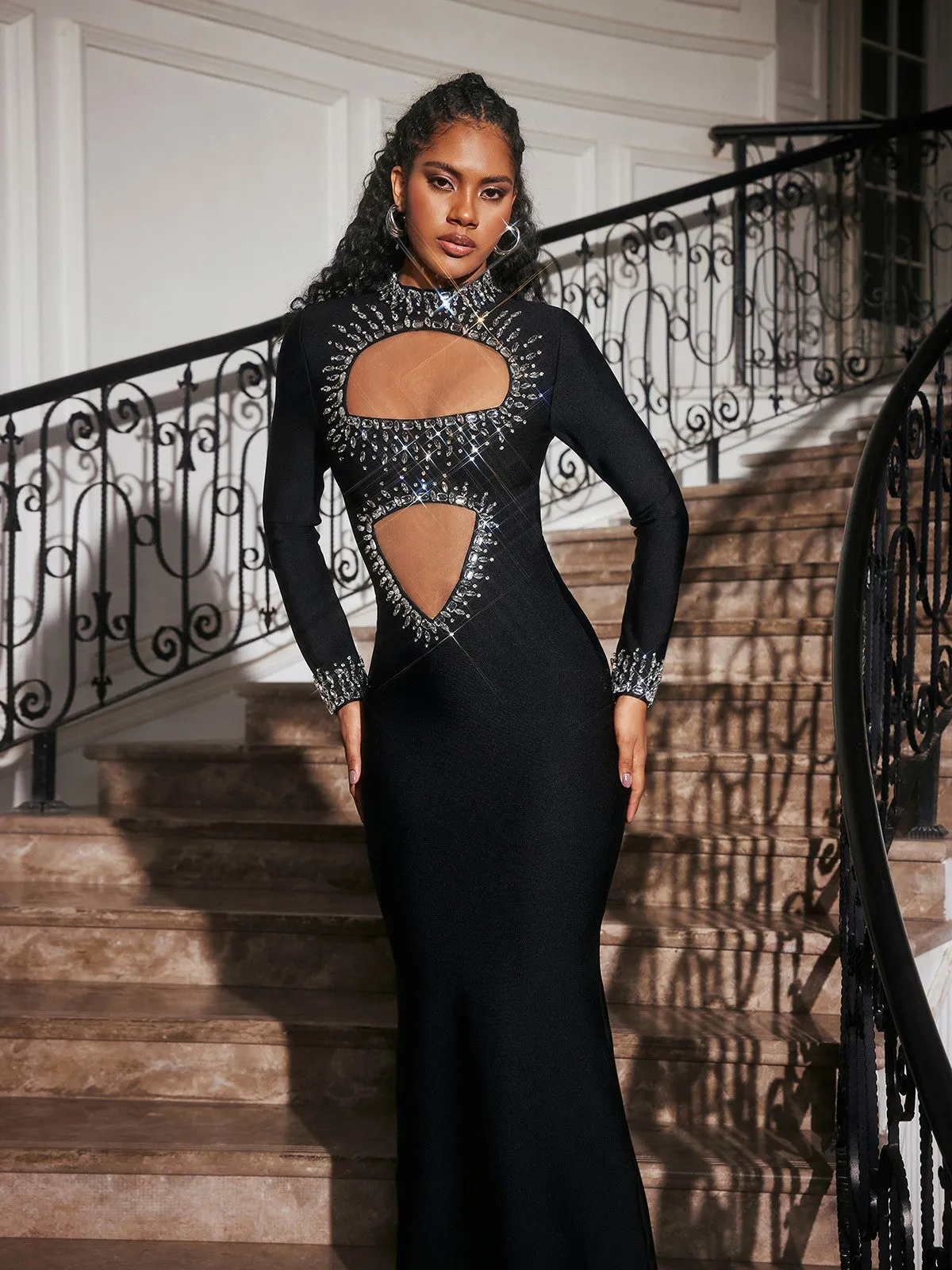 Abena High Neck Rhinestone Bandage Maxi Dress sold by Mew Mews product image thumbnail 3
