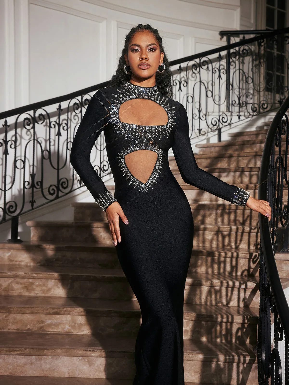 Abena High Neck Rhinestone Bandage Maxi Dress sold by Mew Mews product image thumbnail 2