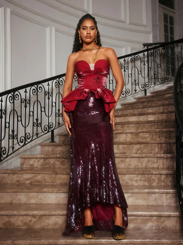 Soni Strapless Floral Sequin Maxi Dress sold by Mew Mews