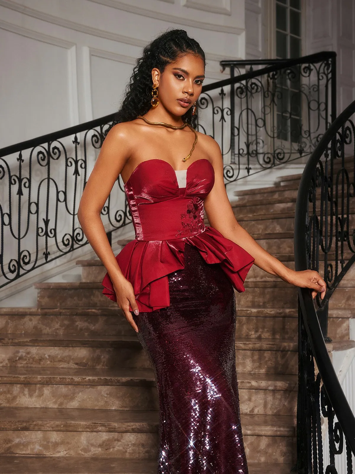 Soni Strapless Floral Sequin Maxi Dress sold by Mew Mews product image thumbnail 4