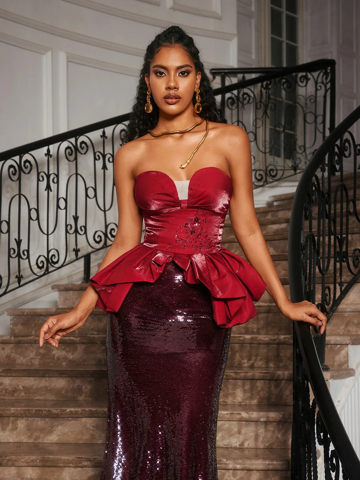 Soni Strapless Floral Sequin Maxi Dress sold by Mew Mews product image thumbnail 2