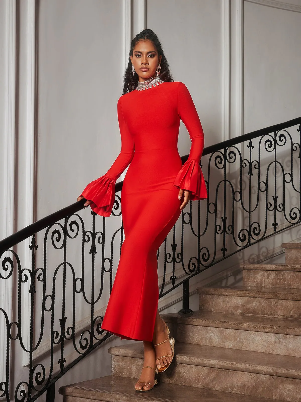 Omer Rhinestone Bandage Dress In Red sold by Mew Mews product image thumbnail 4