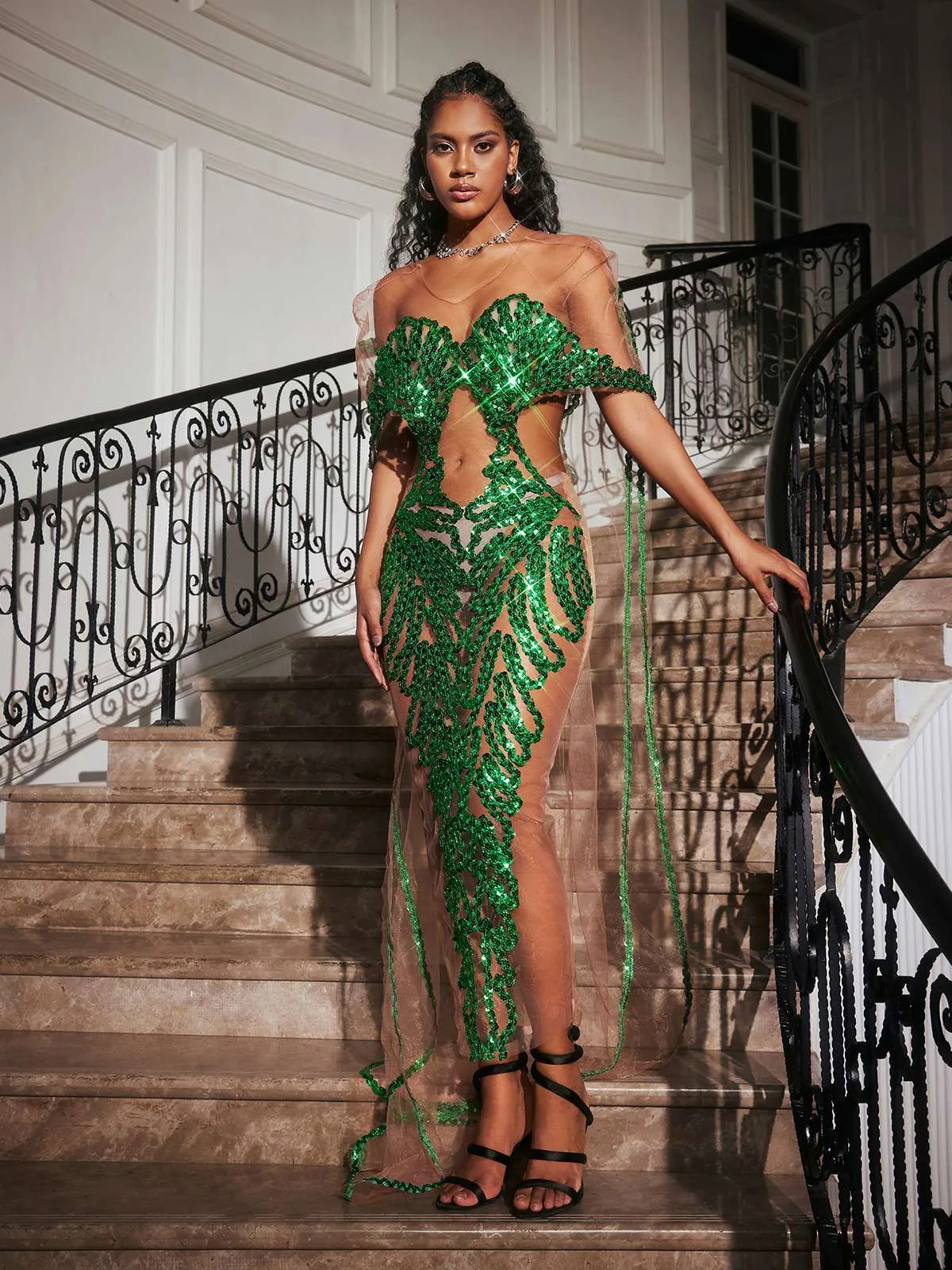 Blondene Cutout Sequin Embellished Maxi Dress sold by Mew Mews product image thumbnail 4