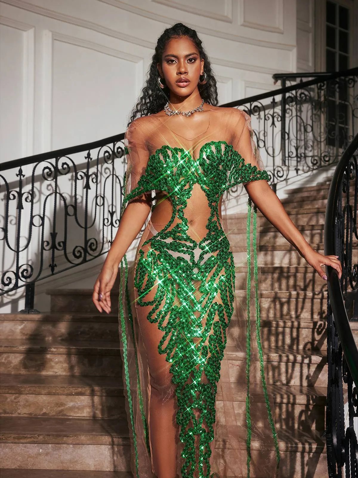 Blondene Cutout Sequin Embellished Maxi Dress sold by Mew Mews product image thumbnail 3