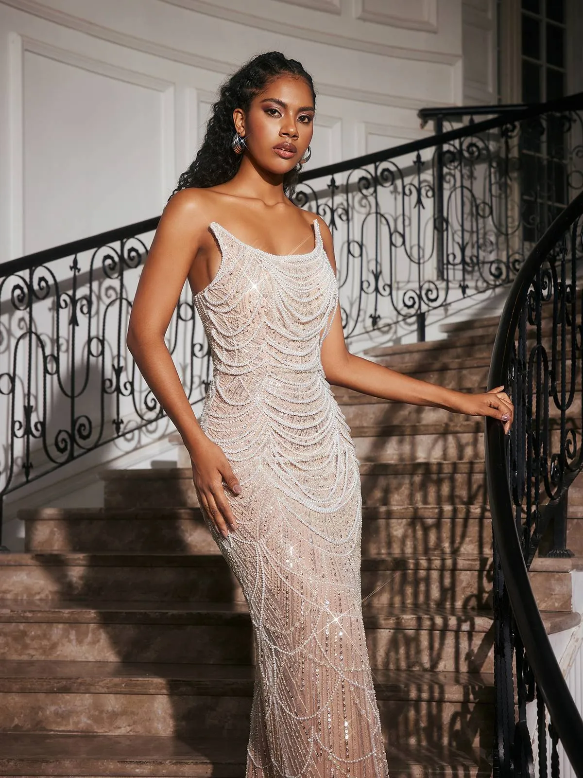 Branddun Strapless Pearl Embellished Maxi Dress sold by Mew Mews product image thumbnail 3
