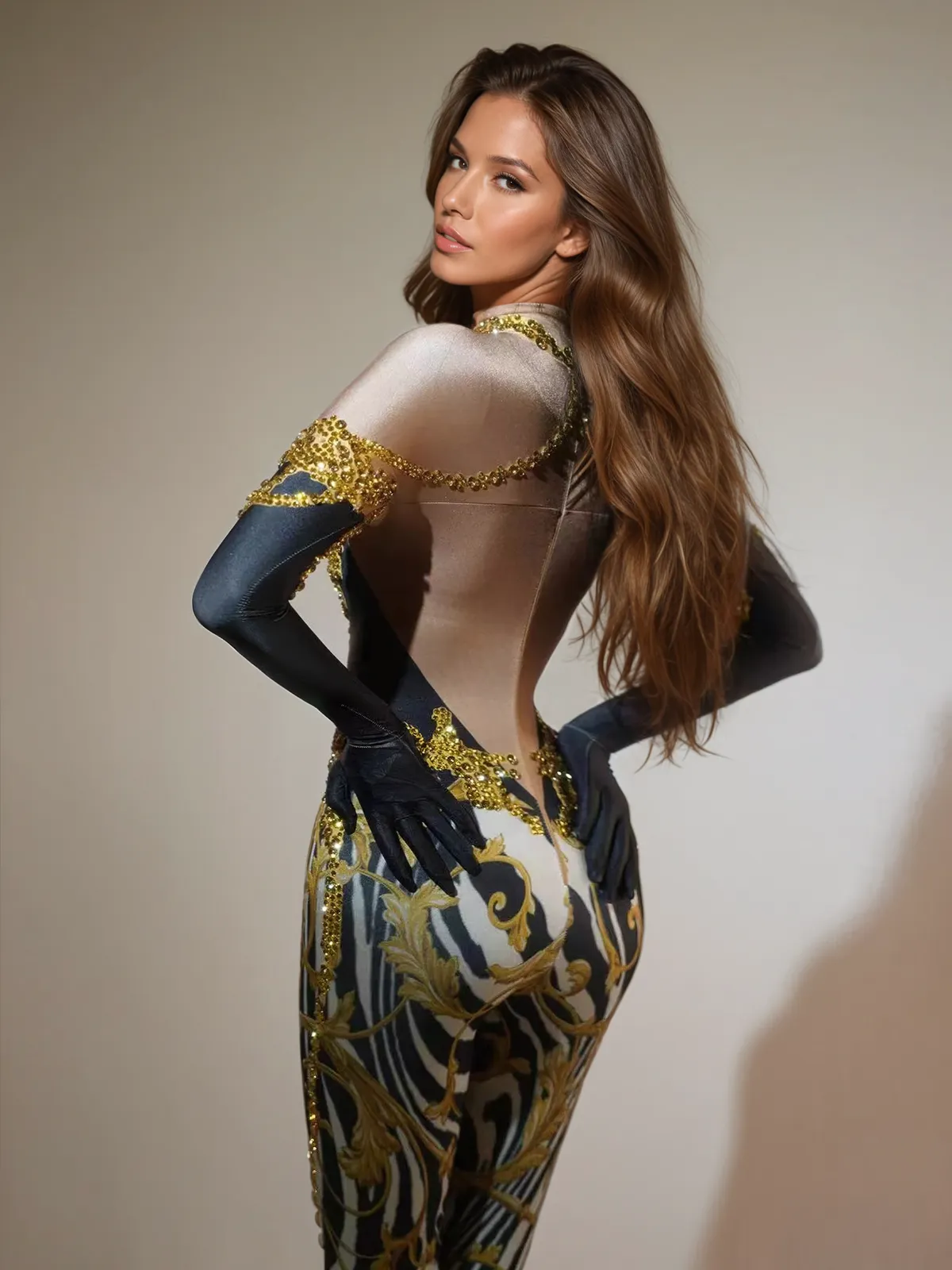 Choncey Rhinestone Printed Jumpsuit sold by Mew Mews product image thumbnail 4