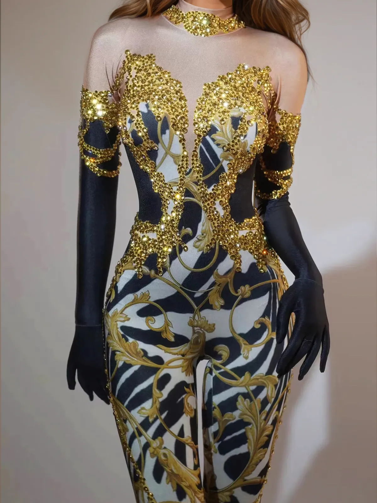 Choncey Rhinestone Printed Jumpsuit sold by Mew Mews product image thumbnail 5