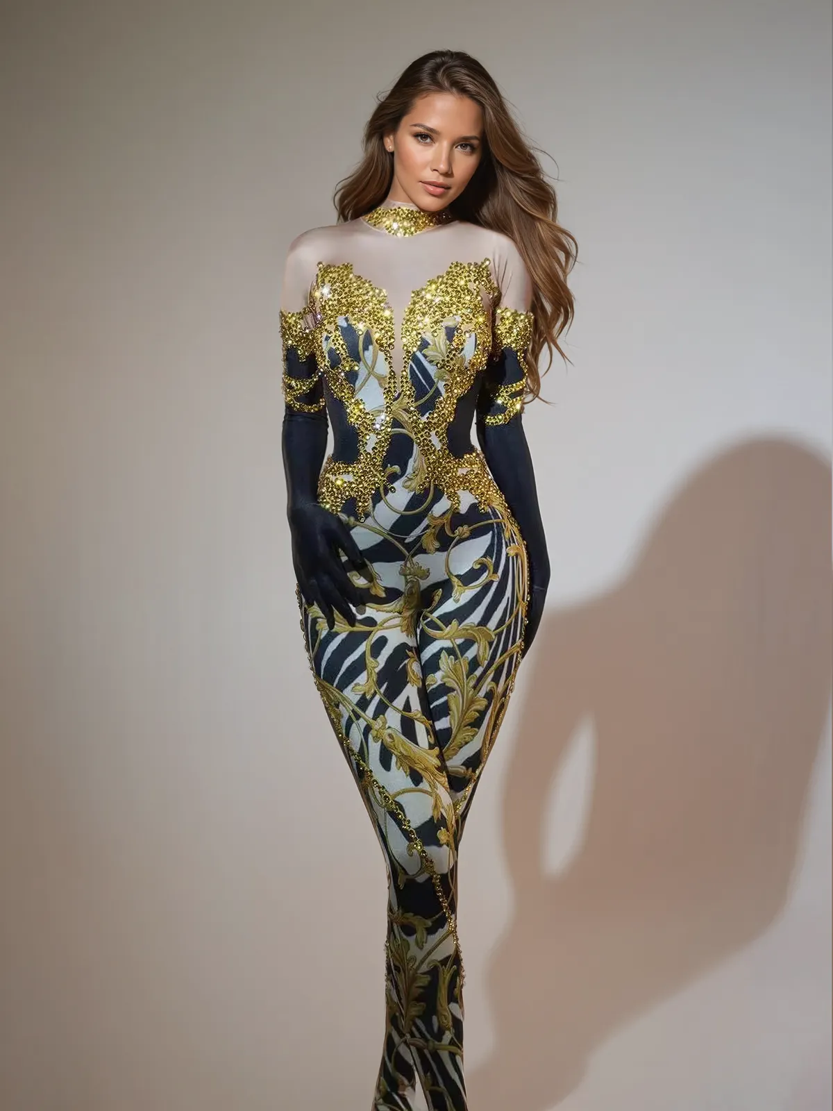 Choncey Rhinestone Printed Jumpsuit sold by Mew Mews