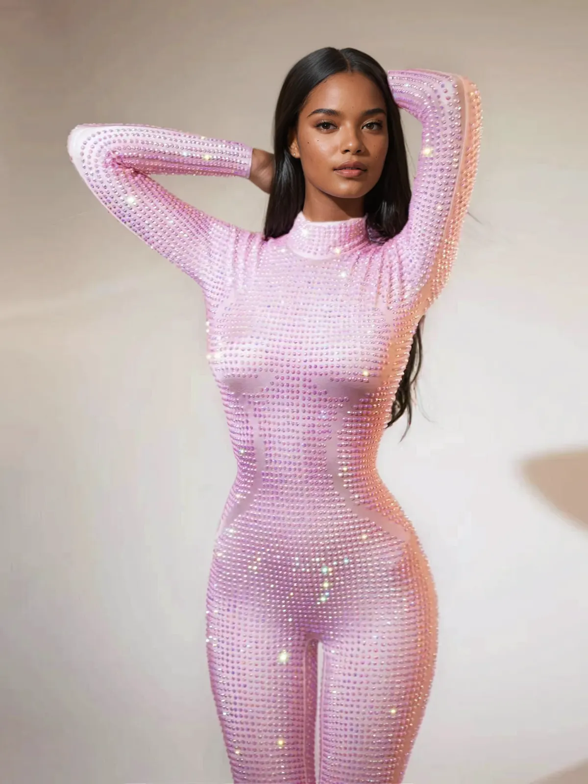 Chaylee Long Sleeve Rhinestone Jumpsuit sold by Mew Mews product image thumbnail 3