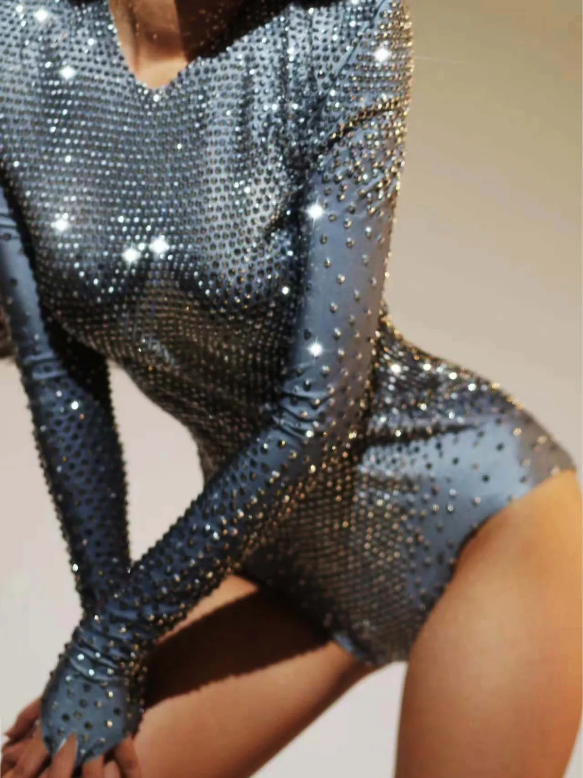 Clora Long Sleeve Rhinestone Bodysuit sold by Mew Mews product image thumbnail 3