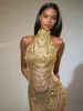 Olisa Halterneck Rhinestone Maxi Dress sold by Mew Mews